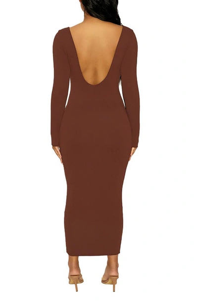 Shop Naked Wardrobe Timeless Long Sleeve Body-con Midi Dress In Chocolate