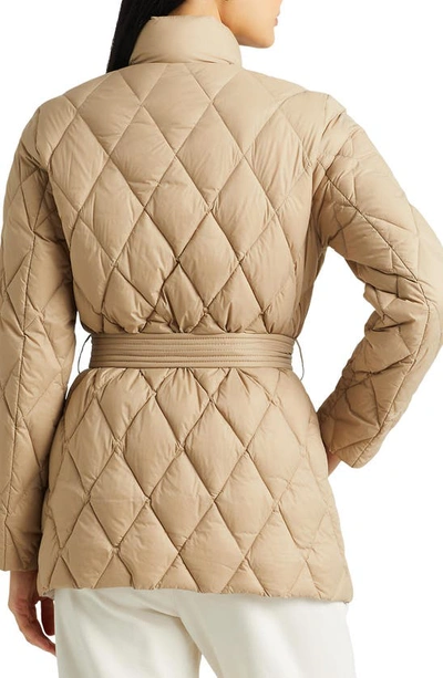 Shop Lauren Ralph Lauren Belted Down Puffer Jacket In Birch Tan