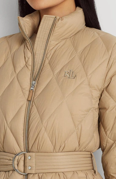 Shop Lauren Ralph Lauren Belted Down Puffer Jacket In Birch Tan