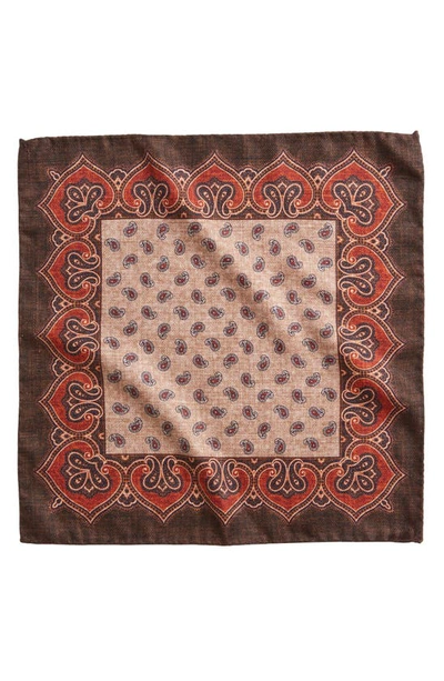 Shop Edward Armah Mini Paisley & Shadowed Dots Reversible Silk Pocket Square In Tan