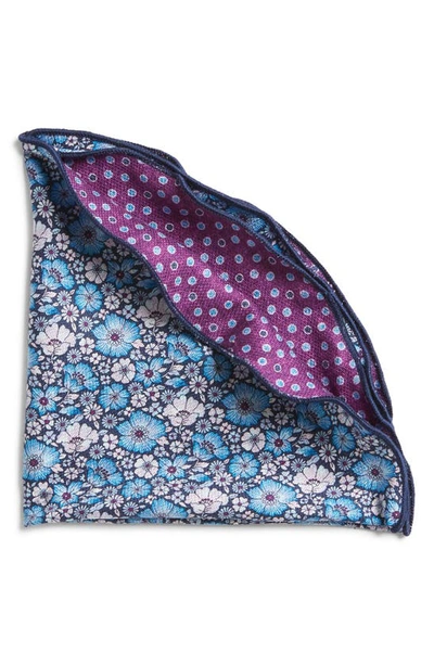 Shop Edward Armah Floral & Shadowed Dots Reversible Silk Pocket Circle In Navy