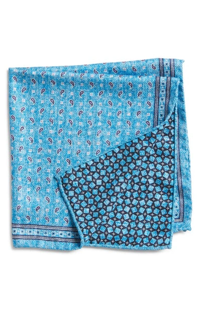 Shop Edward Armah Mini Paisley & Squares Reversible Silk Pocket Square In Blue