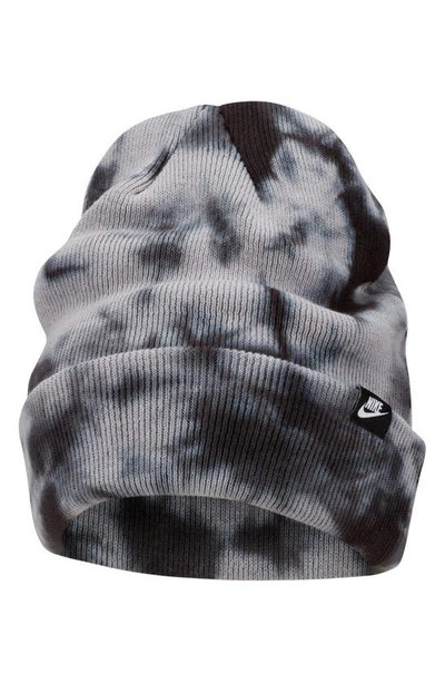 Nike Terra Tie Dye Cuff Cotton Rib Beanie In Black/ Grey