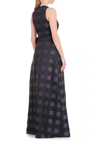 Kay Unger Women's Arabella Plaid Jacquard Walk-thru Jumpsuit In Night Blue