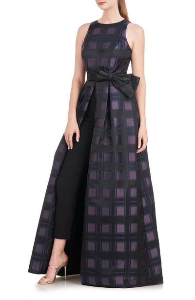 Kay Unger Women's Arabella Plaid Jacquard Walk-thru Jumpsuit In Night Blue