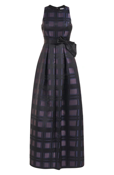 Kay Unger Women's Arabella Plaid Jacquard Walk-thru Jumpsuit In Night Blue