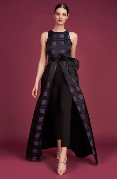 Kay Unger Women's Arabella Plaid Jacquard Walk-thru Jumpsuit In Night Blue