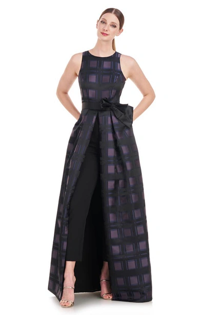 Kay Unger Women's Arabella Plaid Jacquard Walk-thru Jumpsuit In Night Blue