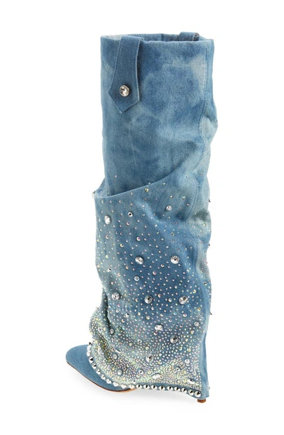 Shop Azalea Wang Allo Denim Sleeve Pointed Toe Boot In Blue