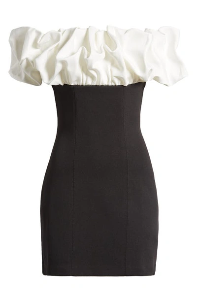 Shop Misha Collection Rosana Off The Shoulder Ruffle Minidress In Black/ Ivory