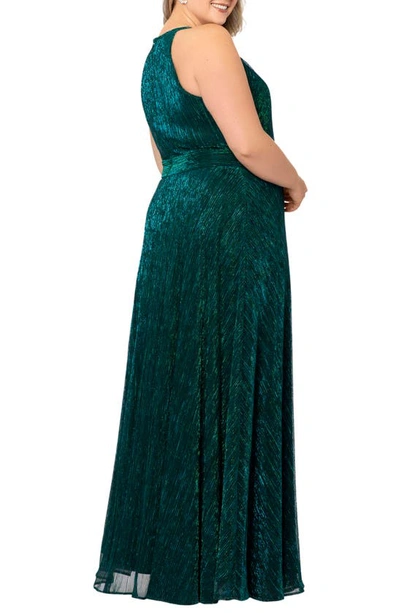 Shop Betsy & Adam Metallic Crinkle A-line Gown In Jade