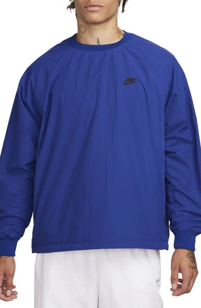 Shop Nike Club Water Repellent Woven Crewneck Windshirt In Deep Royal Blue/ Black