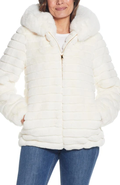 Gallery Hooded Faux Fur Jacket In Cream