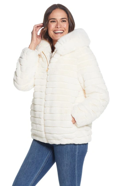 Shop Gallery Hooded Faux Fur Jacket In Cream