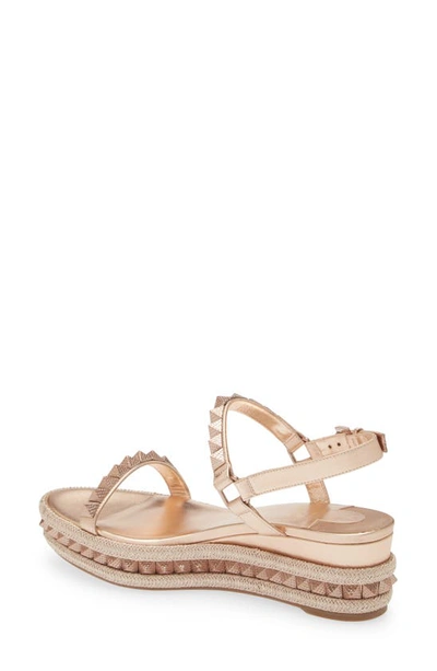 Shop Christian Louboutin Pyraclou Studded Espadrille Wedge Sandal In F608 Leche/ Lin Leche