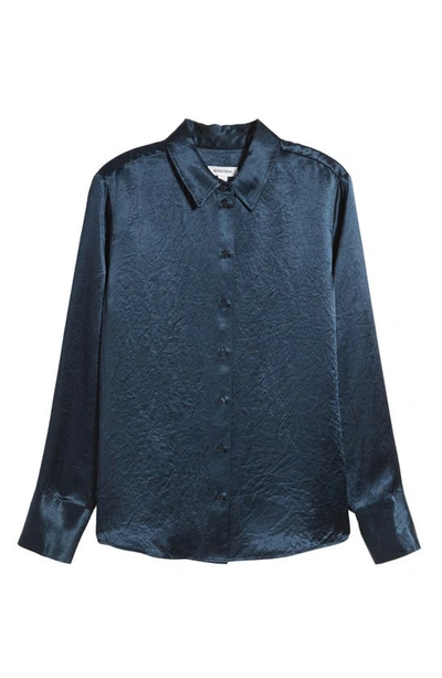 Shop Nordstrom Hammered Satin Button-up Shirt In Navy Blueberry