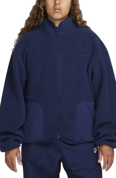 Shop Nike Club Fleece Zip Jacket In Midnight Navy/ Black