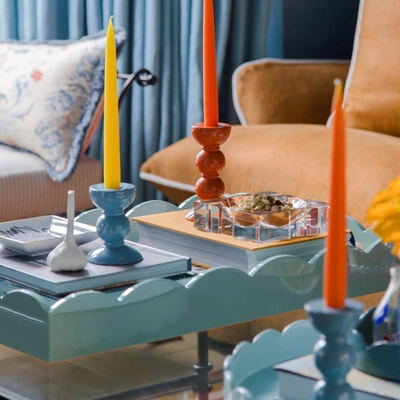 Addison Ross Ltd Eau De Nil Large Lacquered Scallop Ottoman Tray