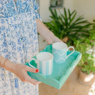 Addison Ross Ltd Turquoise Small Lacquered Scalloped Tray