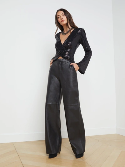 Shop L Agence Livvy Leather Straight-leg Trouser In Black