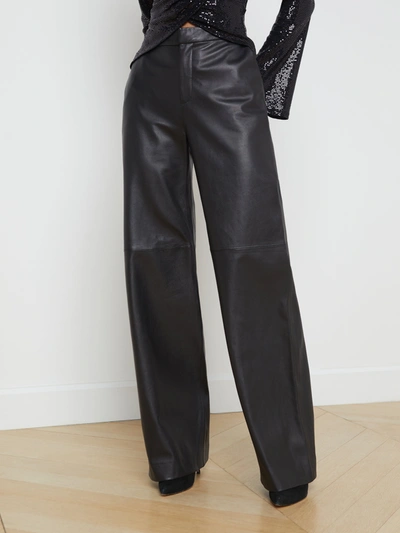 Shop L Agence Livvy Leather Straight-leg Trouser In Black