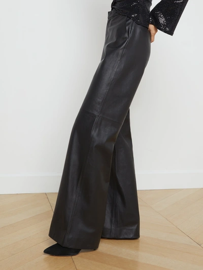 Shop L Agence Livvy Leather Straight-leg Trouser In Black