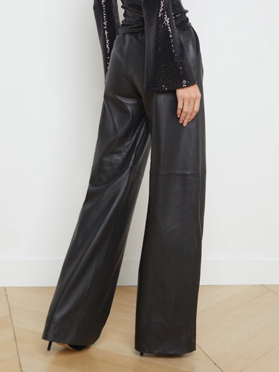 Shop L Agence Livvy Leather Straight-leg Trouser In Black