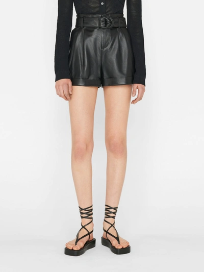 Shop Frame Paperbag Leather Shorts In Black