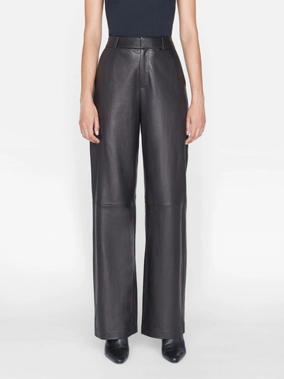 Shop Frame High Rise Relaxed Leather Trouser Pants In Black