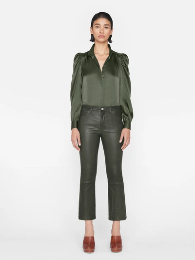 Shop Frame Leather Le Crop Mini Boot Pants In Green