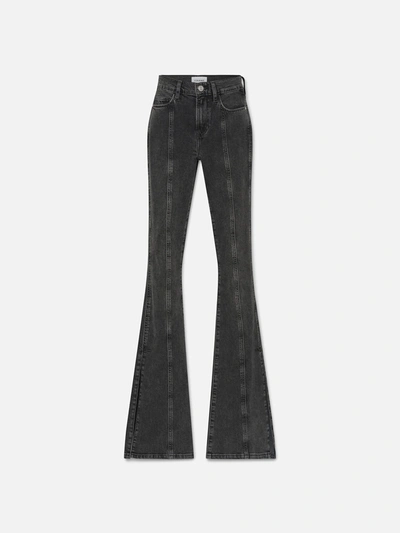 Shop Frame Le High Flare Side Slit Jeans Obsidian Clean Denim In Gray