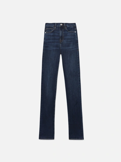 Shop Frame Le High Straight Long Jeans Majesty Denim In Blue