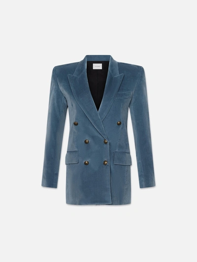 Shop Frame Double Breasted Slim Blazer In Blue