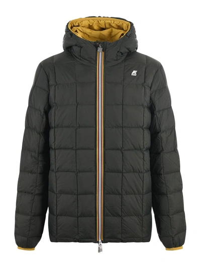 K-way Logo-patch Hooded Padded Jacket In Giallo/verde Militare