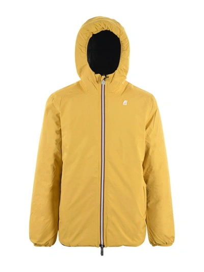 K-way Logo-patch Hooded Padded Jacket In Giallo/verde Militare