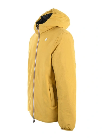 K-way Logo-patch Hooded Padded Jacket In Giallo/verde Militare