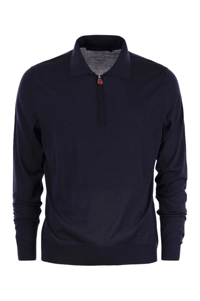 Shop Kiton Long-sleeved Wool Polo Shirt In Navy Blue