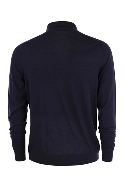 Shop Kiton Long-sleeved Wool Polo Shirt In Navy Blue