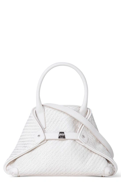 Shop Akris Small Ai Woven Leather Convertible Tote In Ecru