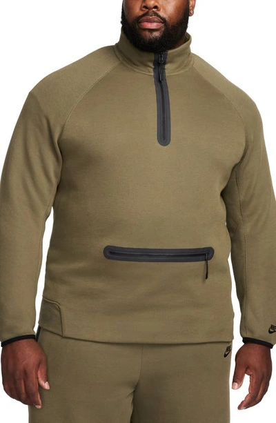 Shop Nike Tech Fleece Half Zip Pullover In Medium Olive/ Black