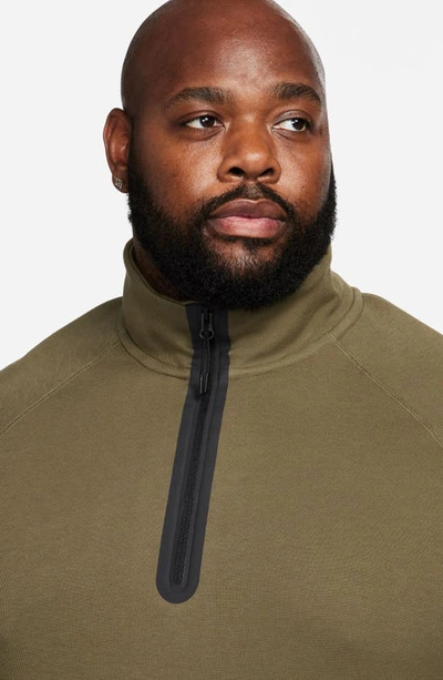 Shop Nike Tech Fleece Half Zip Pullover In Medium Olive/ Black