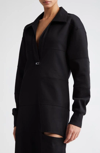 Shop Commission Snipped Cascade Long Sleeve Cotton Blend Polo Dress In Black