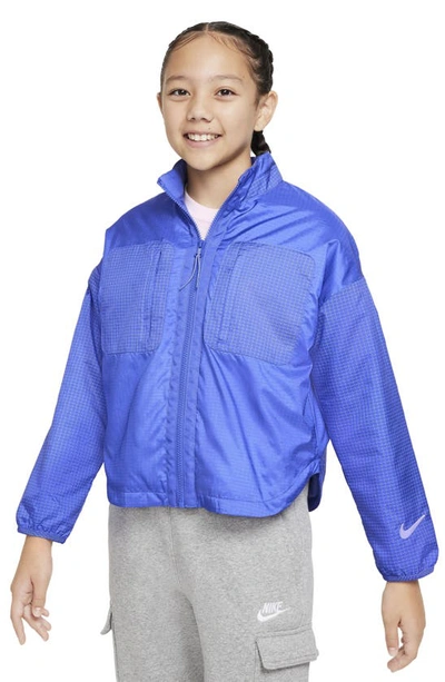 Shop Nike Kids' Sportswear Water Repellent Ripstop Jacket In Blue Joy/ Sea Glass