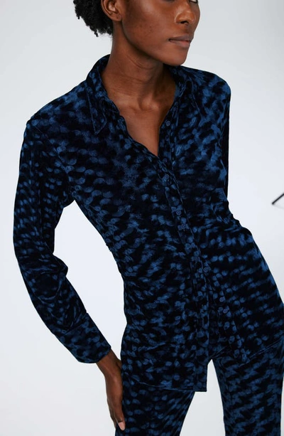 Shop Diane Von Furstenberg Soluck Velvet Shirt In Circles Ocean Blue