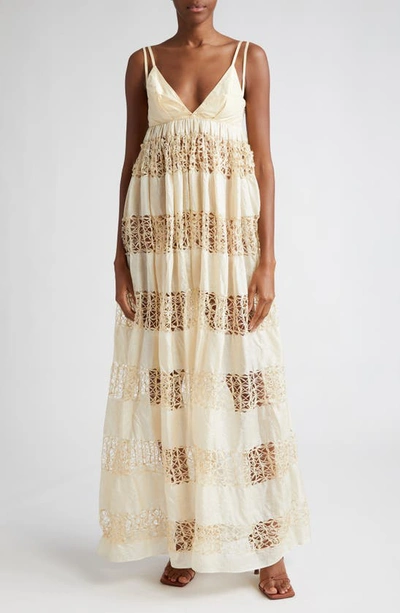 Shop House Of Aama Anancy Panelled Silk Maxi Dress In Tan