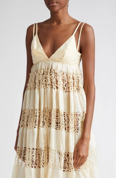 Shop House Of Aama Anancy Panelled Silk Maxi Dress In Tan