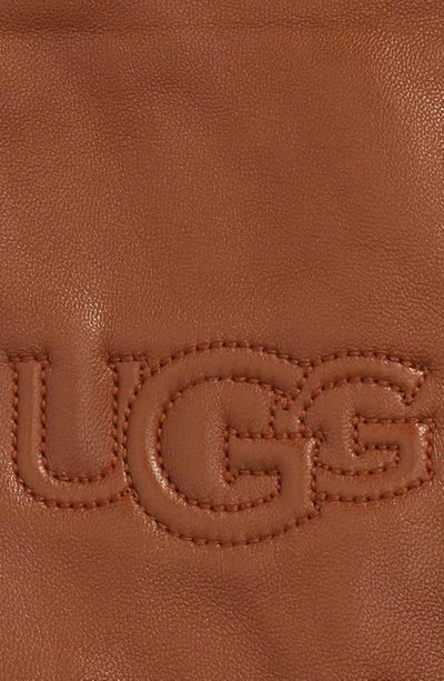 Shop Ugg Logo Stitch Leather Gloves In Chestnut