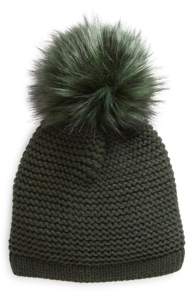 Shop Kyi Kyi Wool Blend Beanie With Faux Fur Pompom In Olive