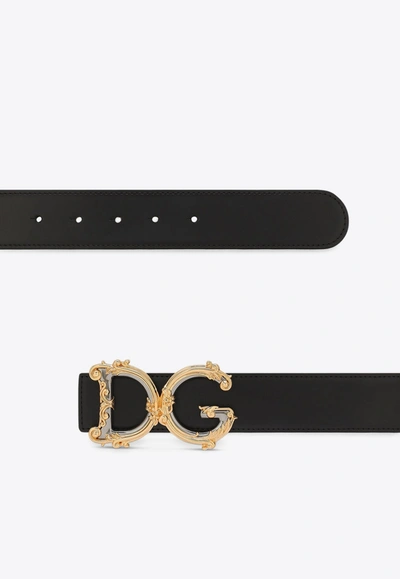 Shop Dolce & Gabbana Baroque Dg Logo Leather Belt In Black