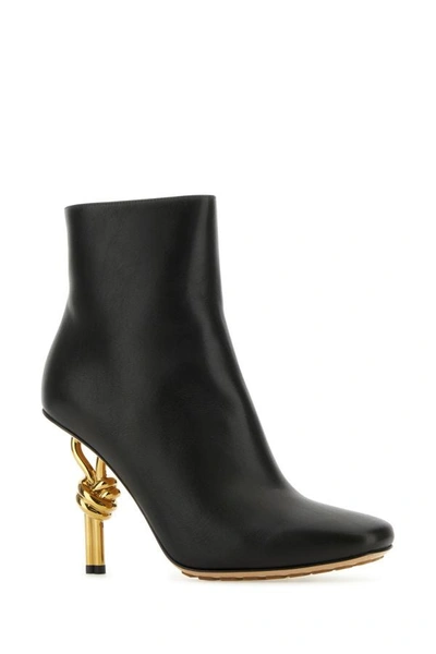 Shop Bottega Veneta Woman Black Leather Knot Ankle Boots